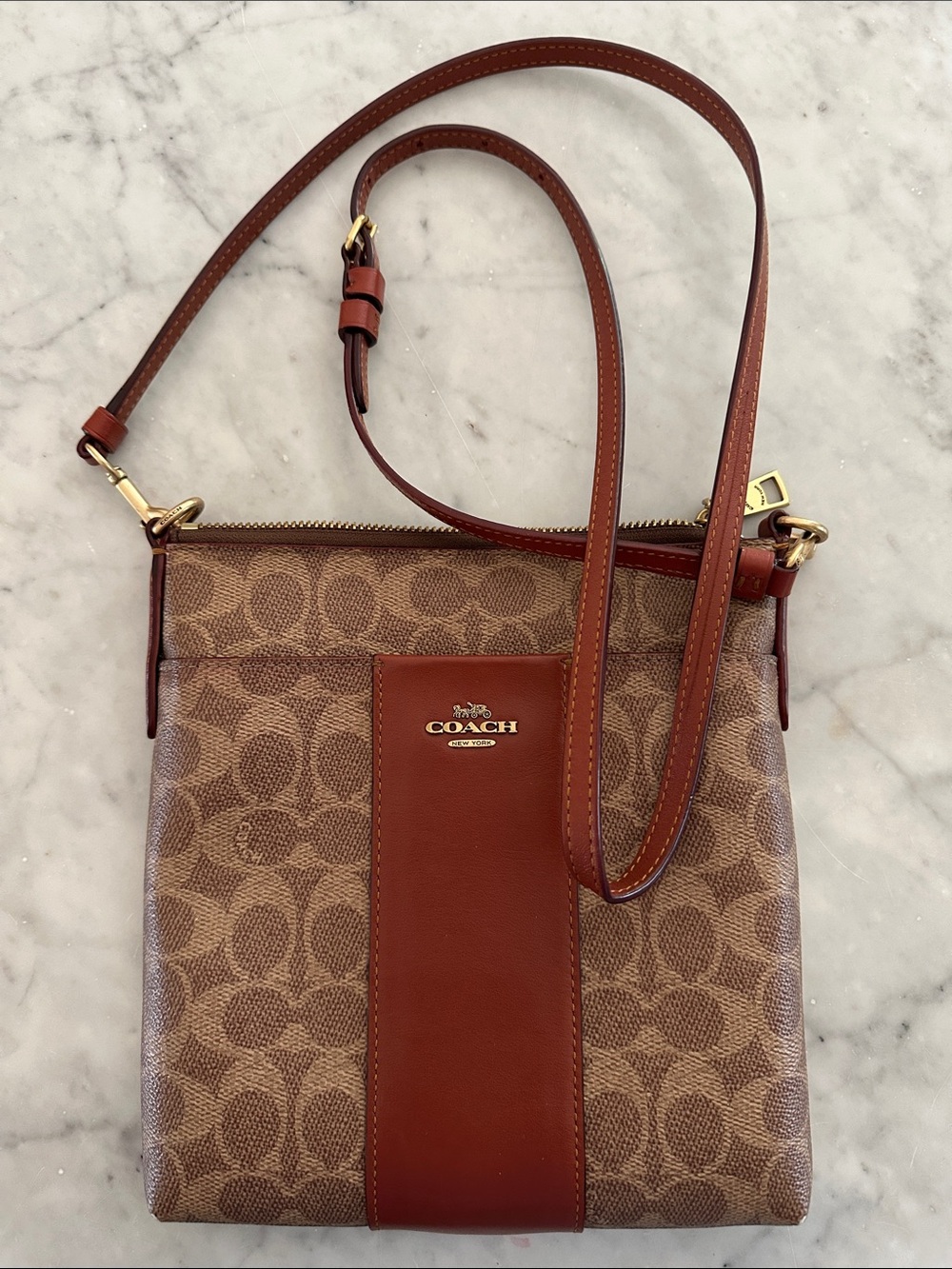 Coach KITT Lesther Crossbody with Chestnut Leather Trim Very Nice Condition